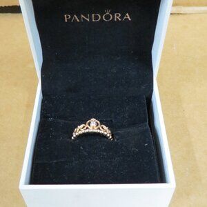 Pandora Rose Gold Plated Princess Tiara Crown Ring Size 7.5 US 56 EU O-P UK